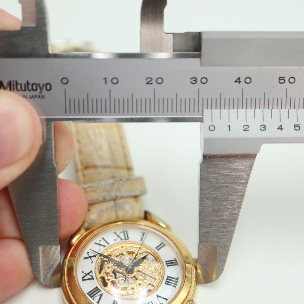Vintage Fossil Faux Skeleton MOP 34mm Unisex Watch Beige Leather w New Battery - Picture 2 of 15
